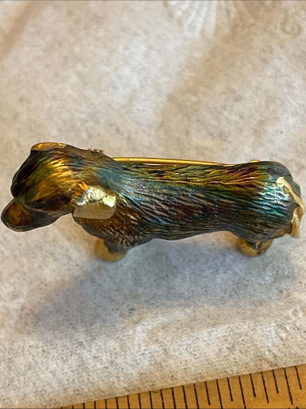 Dachshund Dog Brooch- Iridescent Green & Gold - Picture 7 of 8